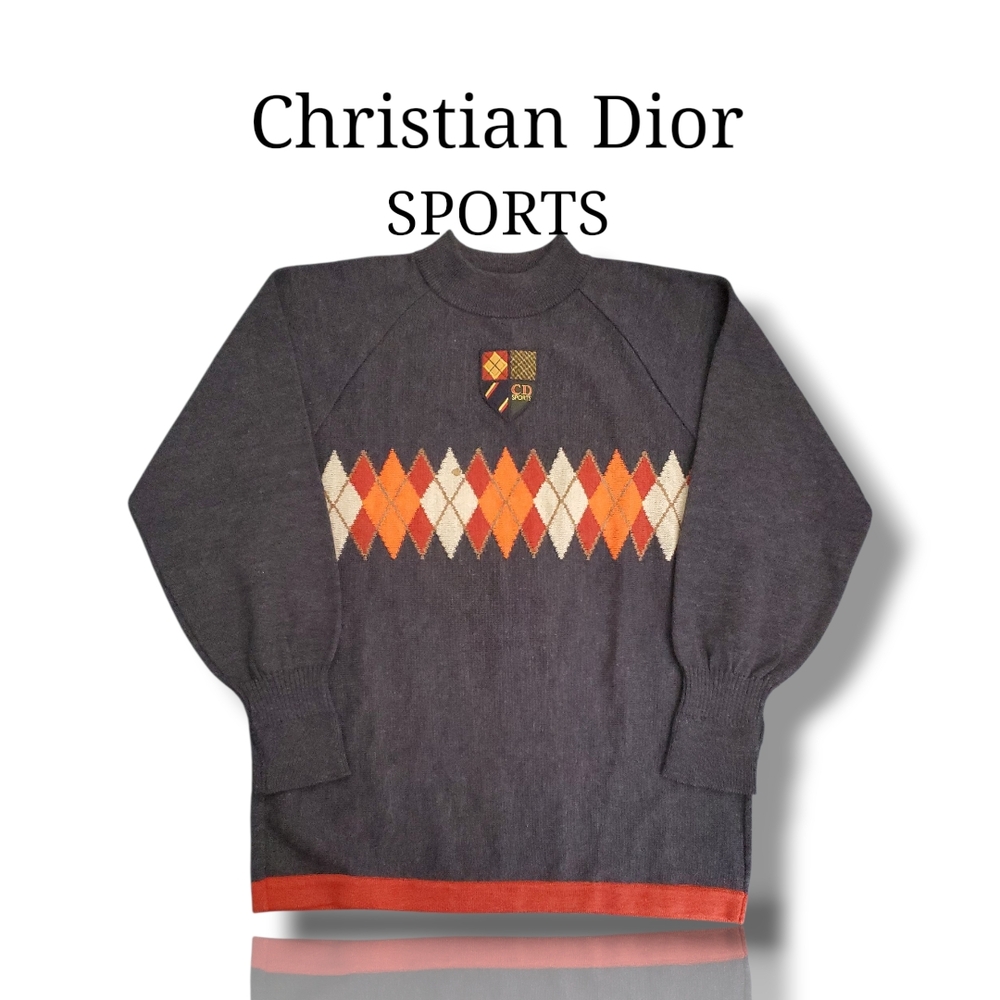 Christian Dior Sports Argyle Wool Sweater - Size L - Vintage Style Y-TKO3 J5L810